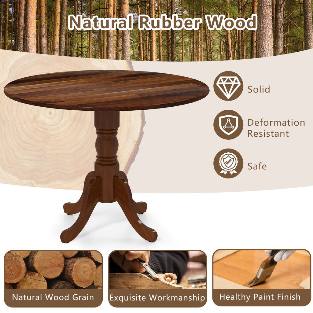 Mesa de comedor de madera con tablero redondo y patas caballete curvadas - Nogal