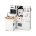 Cocina de juguete blanca para niños con refrigerador lateral, lavadora y utensilios de cocina de acero