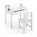 Ensemble table et chaises pour enfants en bois avec rangement et porte-rouleau de papier - Blanc