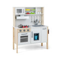Cuisine de jeu blanche et couleur pin pour tout-petits, avec hotte aspirante, machine à glaçons et 18 accessoires