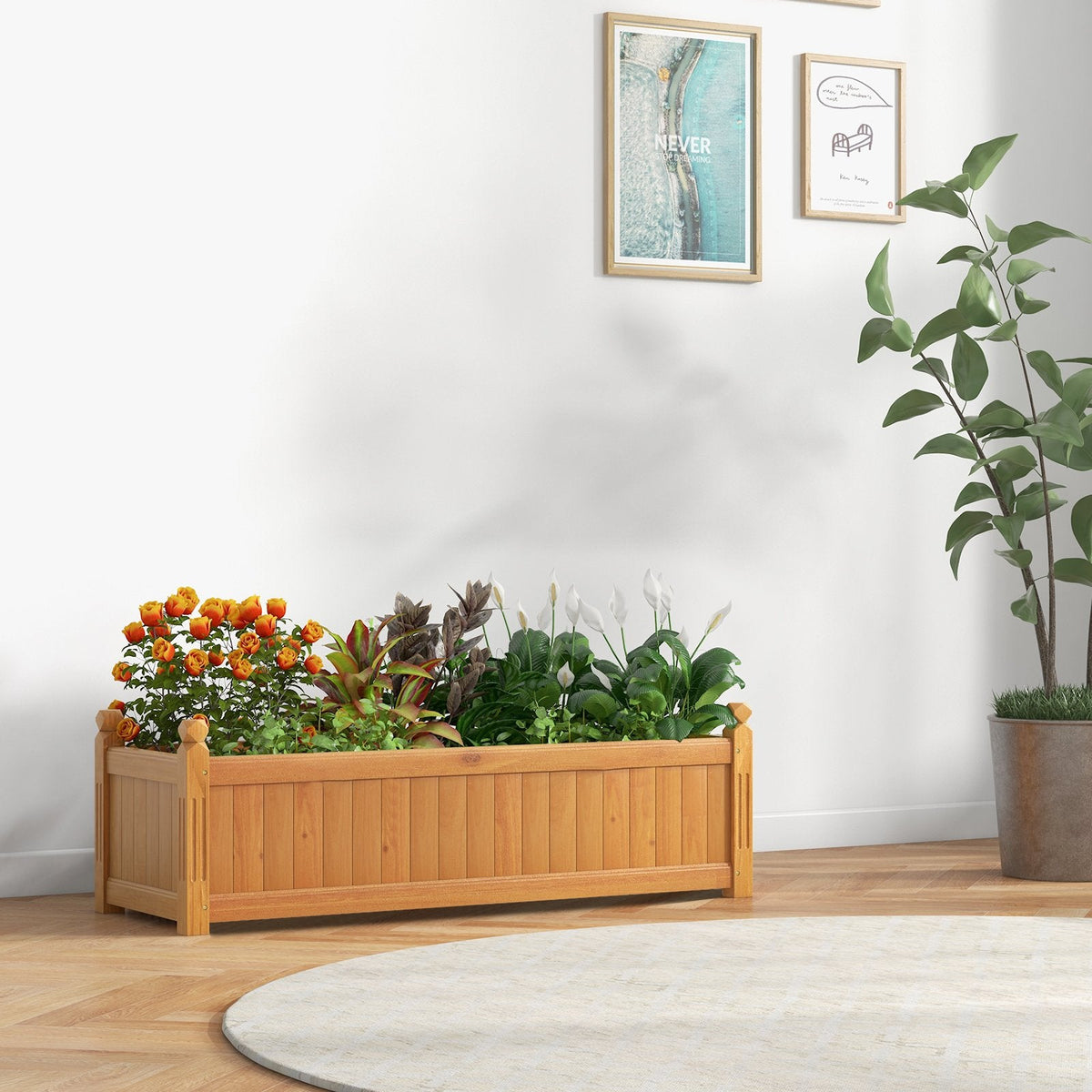 Rechteckiges Hochbeet aus Holz mit Drainagesystem – Naturholz