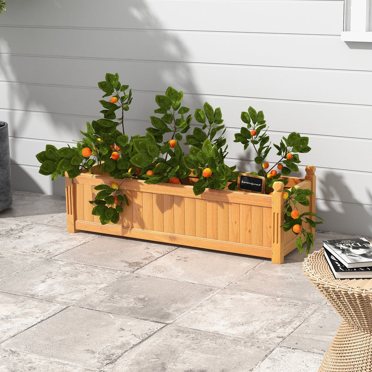 Rechteckiges Hochbeet aus Holz mit Drainagesystem – Naturholz