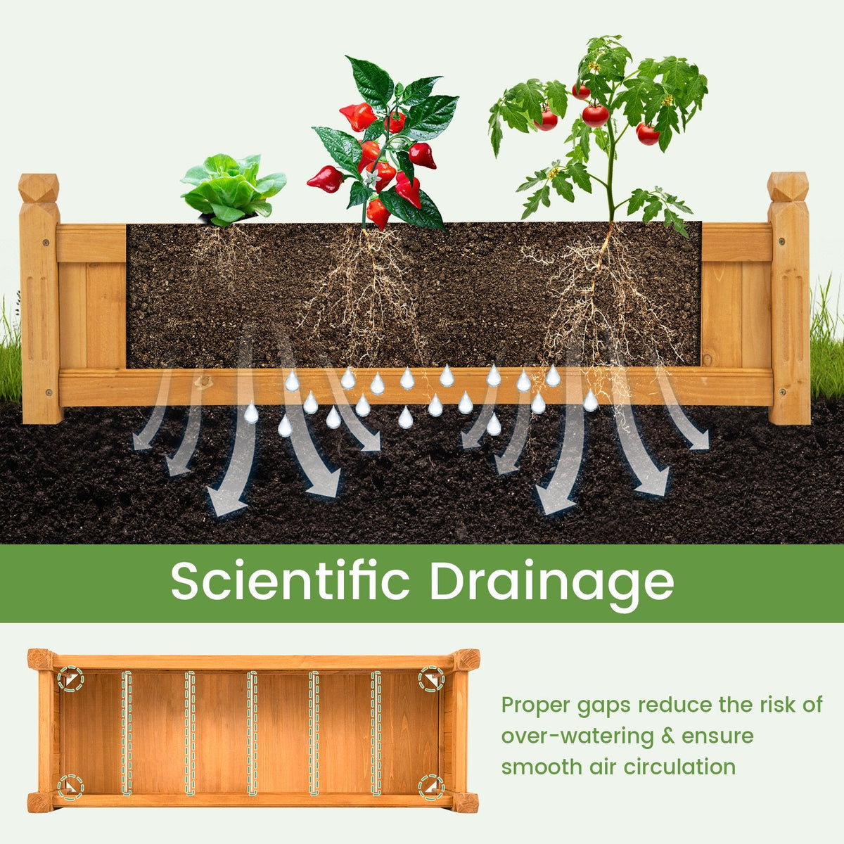 Rechteckiges Hochbeet aus Holz mit Drainagesystem – Naturholz