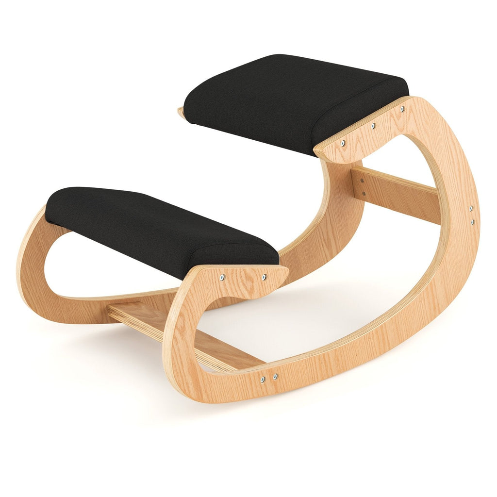 Mecedora de Madera con Cómodo Cojín Acolchado en el Asiento y Soporte para las Rodillas - Negro