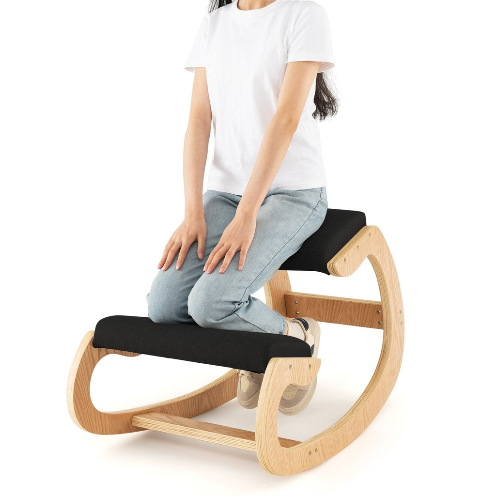 Mecedora de Madera con Cómodo Cojín Acolchado en el Asiento y Soporte para las Rodillas - Negro