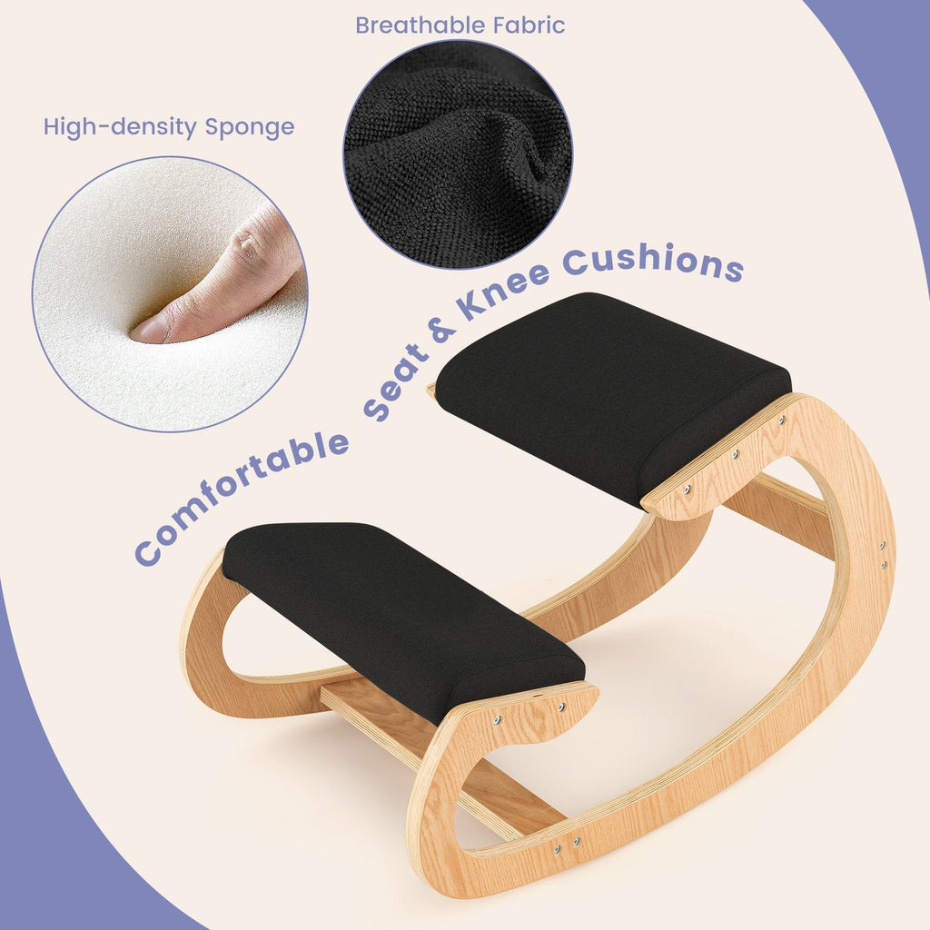 Mecedora de Madera con Cómodo Cojín Acolchado en el Asiento y Soporte para las Rodillas - Negro