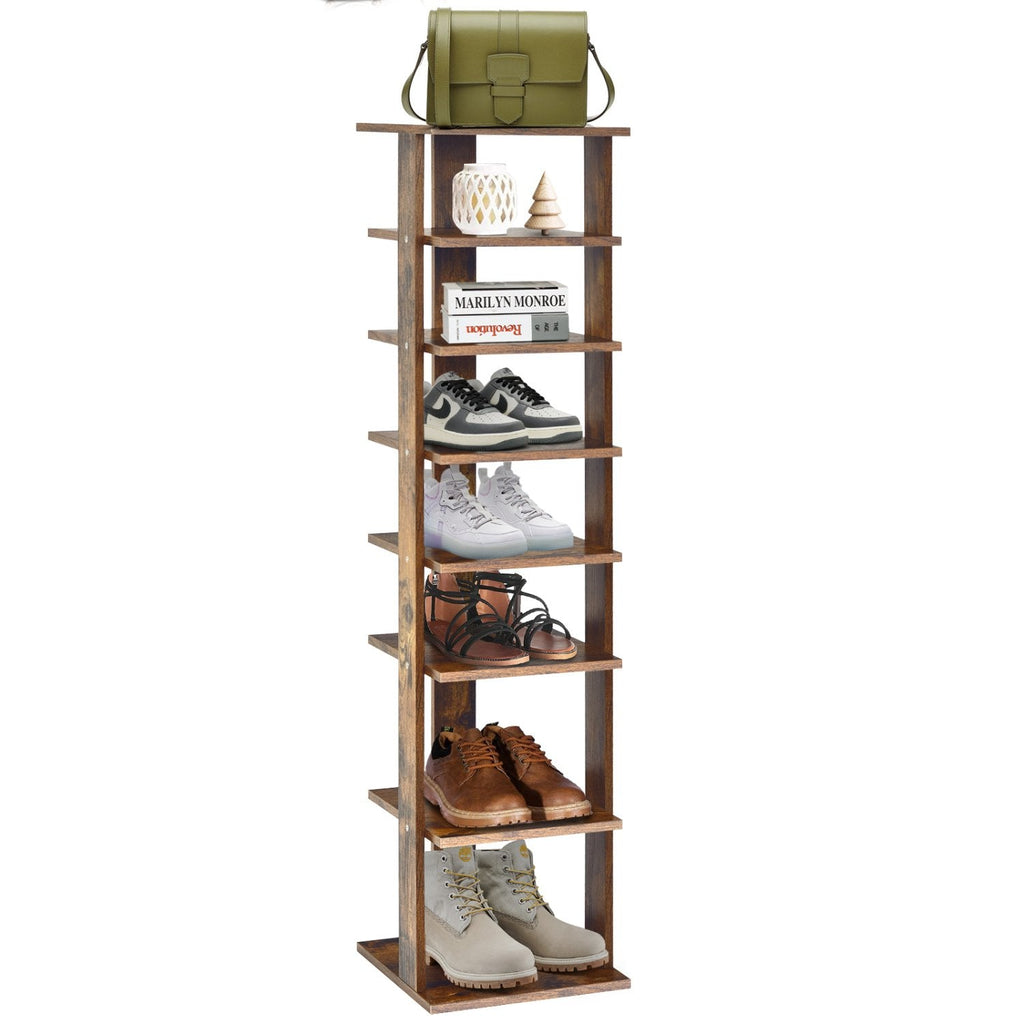 Schuhregal aus Holz 7 Ebenen Schuh-Organizer Mehrschuhregal Schuhkarton-Rustikales Braun