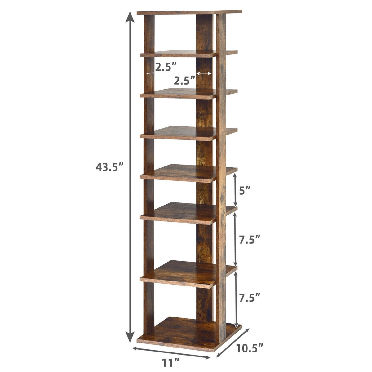Schuhregal aus Holz 7 Ebenen Schuh-Organizer Mehrschuhregal Schuhkarton-Rustikales Braun