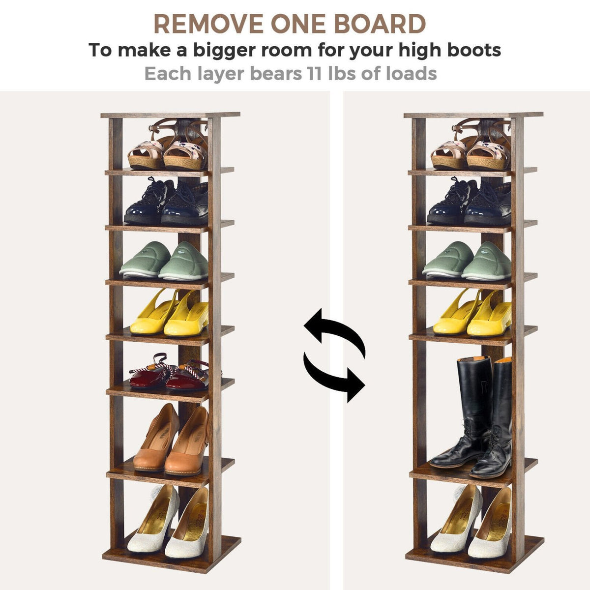 Schuhregal aus Holz 7 Ebenen Schuh-Organizer Mehrschuhregal Schuhkarton-Rustikales Braun