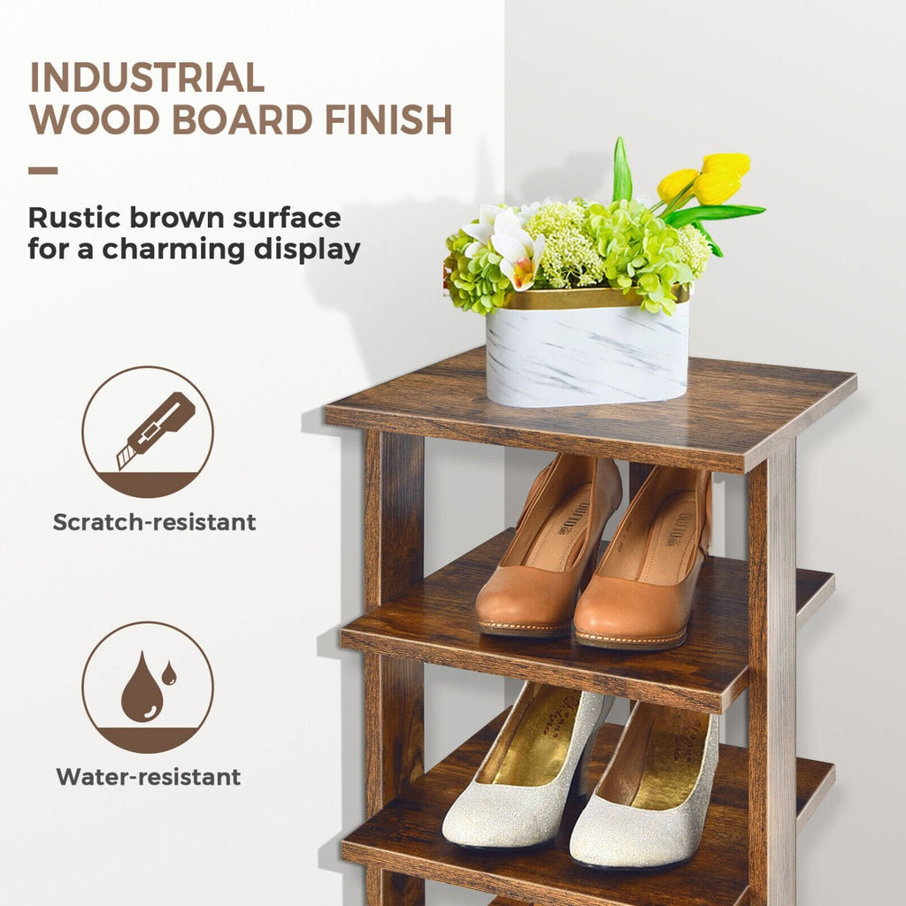 Schuhregal aus Holz 7 Ebenen Schuh-Organizer Mehrschuhregal Schuhkarton-Rustikales Braun