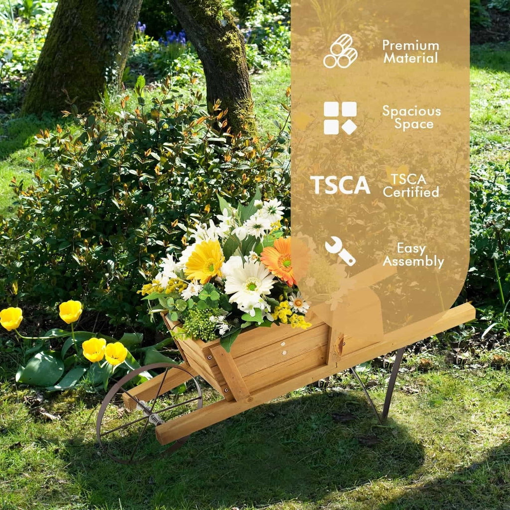 Holz-Wagen-Pflanzgefäß mit 9 magnetischen Zubehörteilen für den Garten – Nussbaum