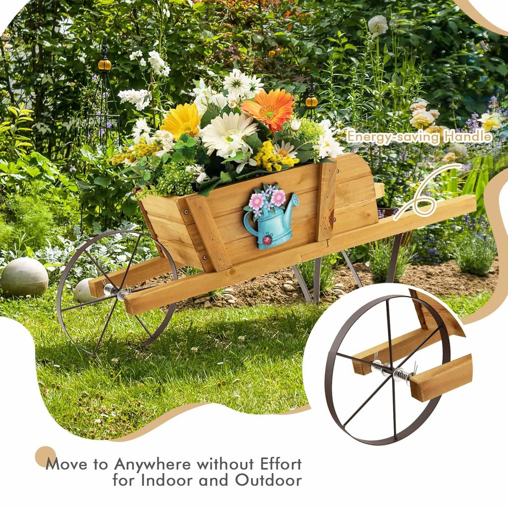 Holz-Wagen-Pflanzgefäß mit 9 magnetischen Zubehörteilen für den Garten – Nussbaum