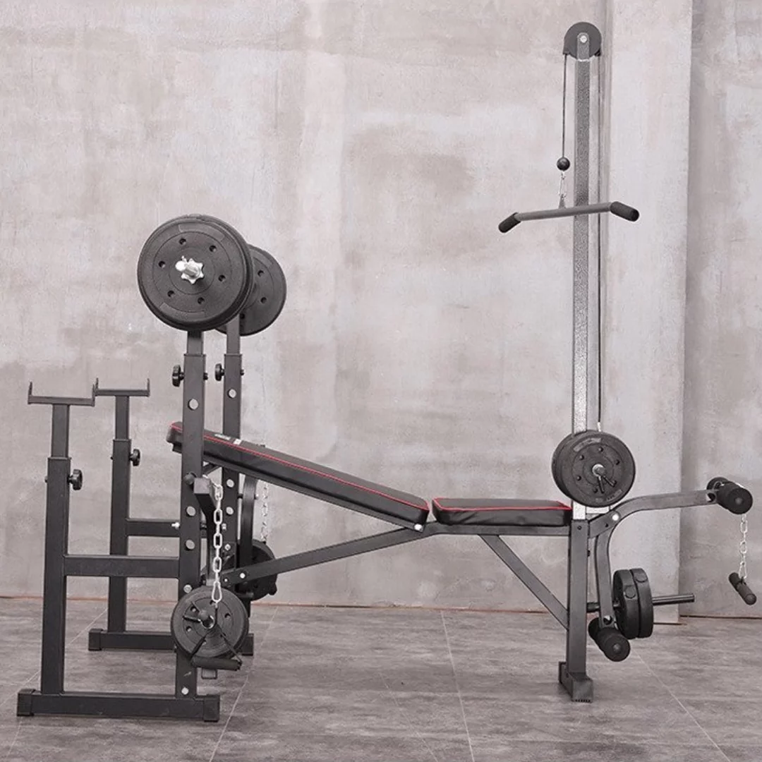 Banco de entrenamiento ajustable con juegos de pesas