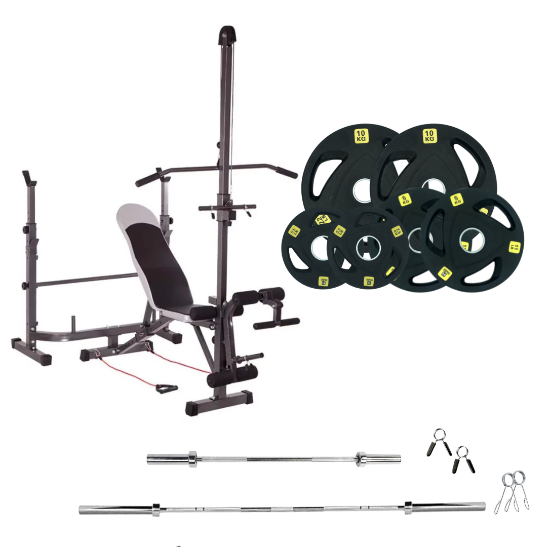 Verstellbare Trainingsbank mit Hantelsets