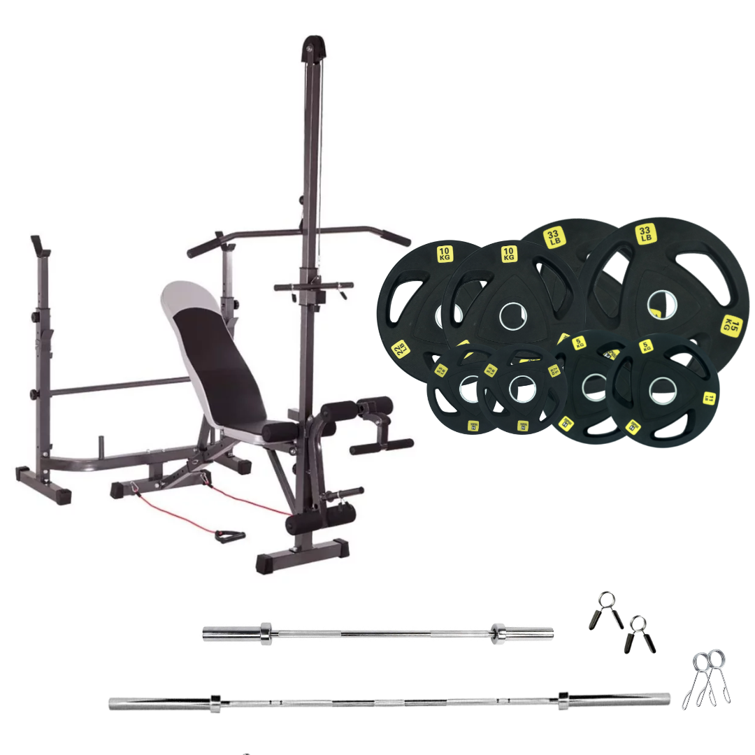 Verstellbare Trainingsbank mit Hantelsets