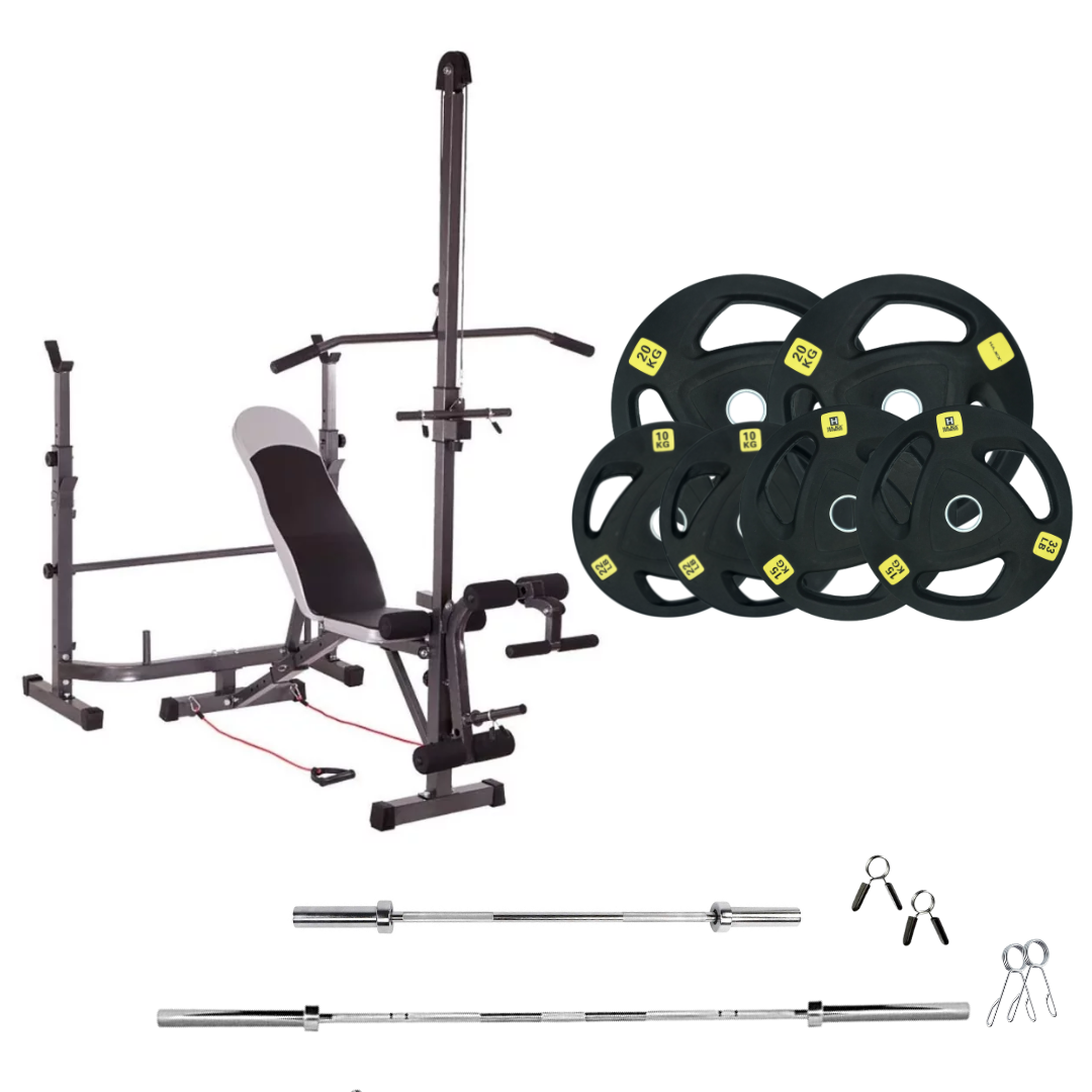 Verstellbare Trainingsbank mit Hantelsets