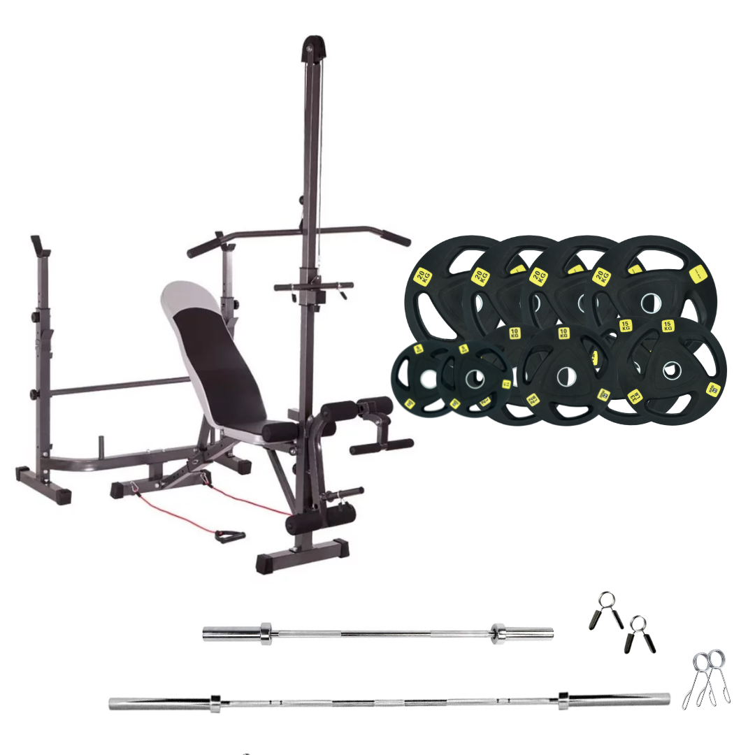 Verstellbare Trainingsbank mit Hantelsets