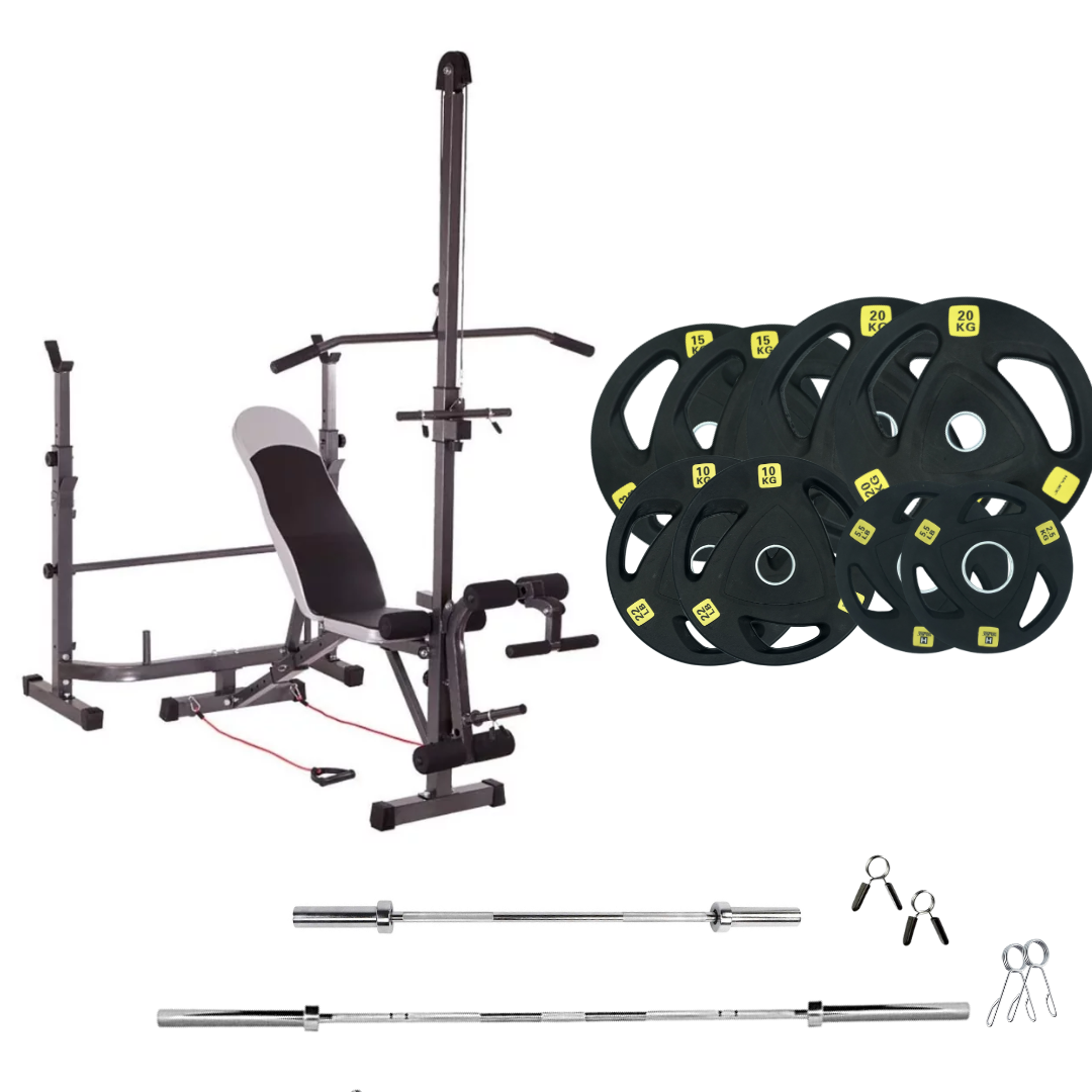 Verstellbare Trainingsbank mit Hantelsets