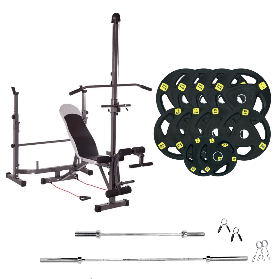 Verstellbare Trainingsbank mit Hantelsets