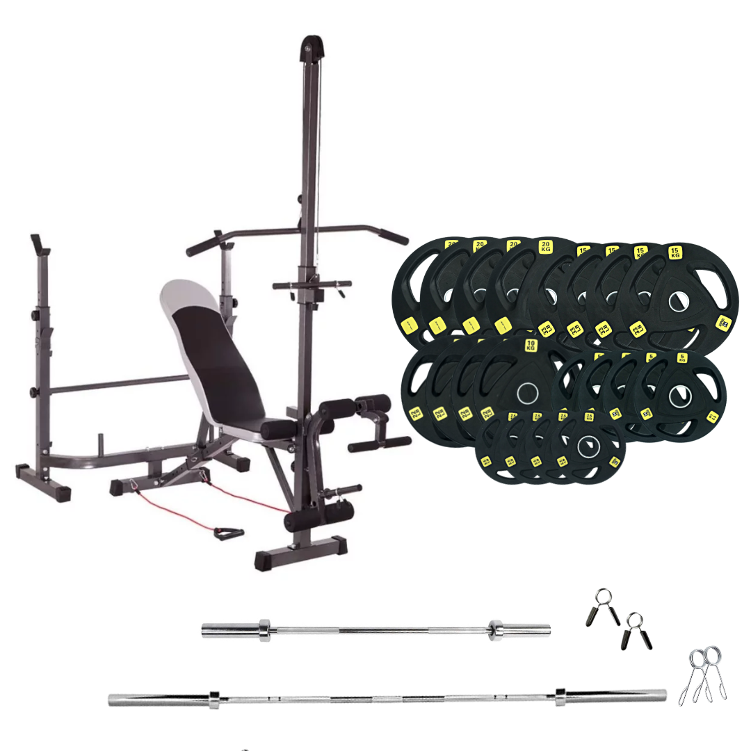 Verstellbare Trainingsbank mit Hantelsets