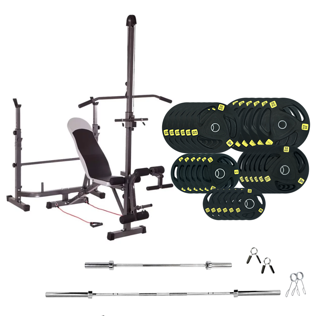 Verstellbare Trainingsbank mit Hantelsets