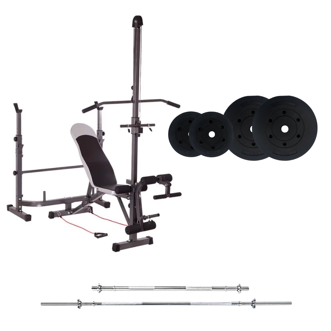 Banco de entrenamiento ajustable con juegos de pesas