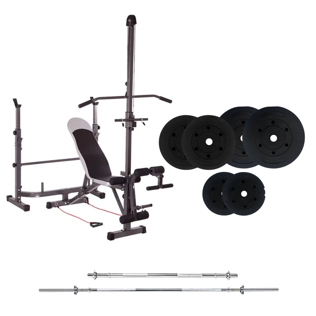 Banco de entrenamiento ajustable con juegos de pesas
