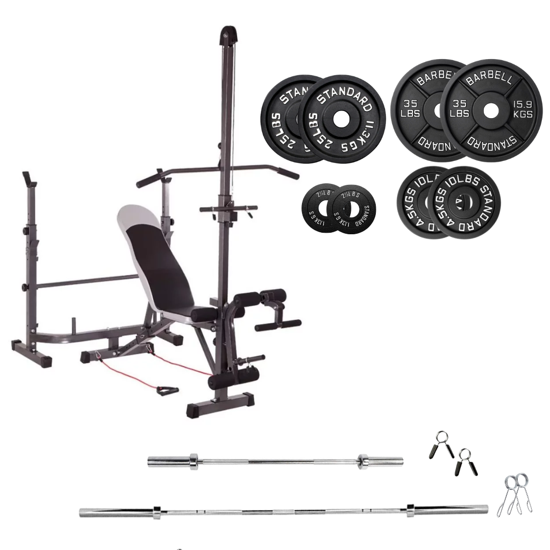 Verstellbare Trainingsbank mit Hantelsets