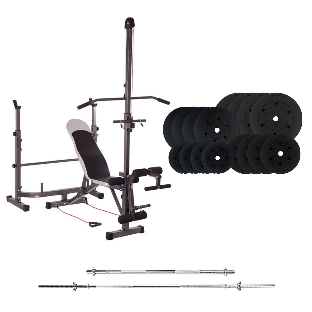 Banco de entrenamiento ajustable con juegos de pesas
