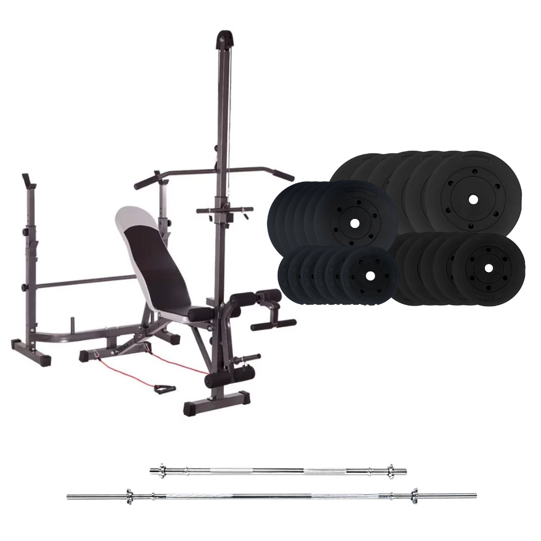 Banco de entrenamiento ajustable con juegos de pesas