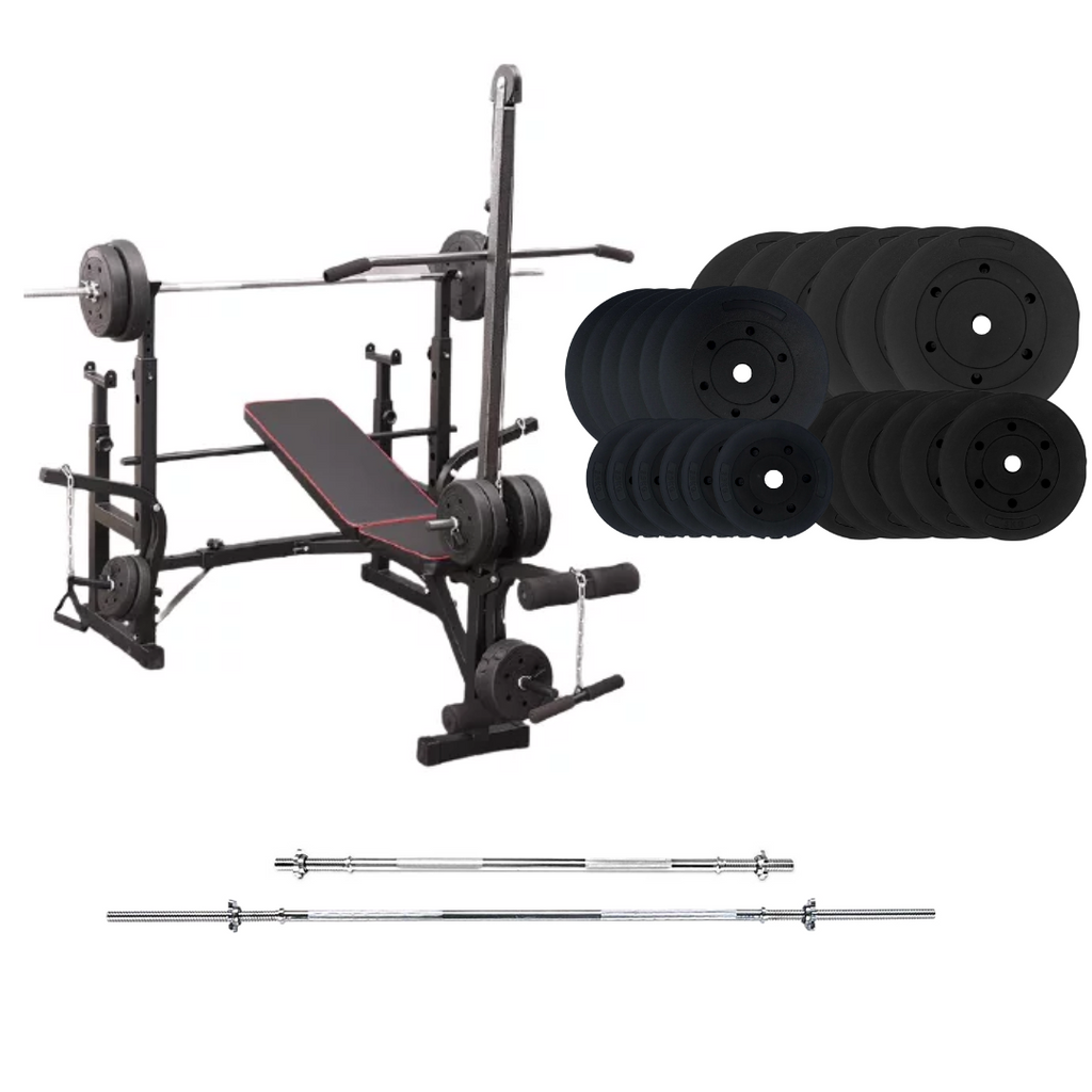 Banco de entrenamiento ajustable con juegos de pesas