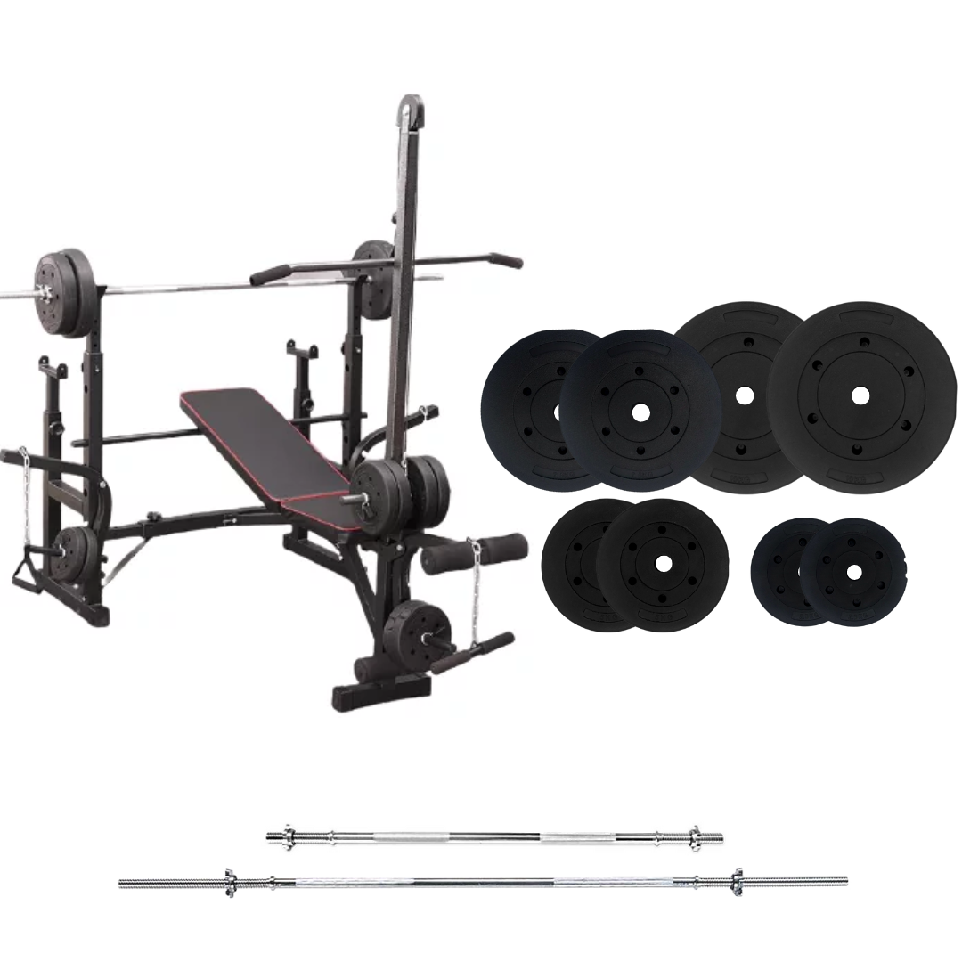 Banco de entrenamiento ajustable con juegos de pesas