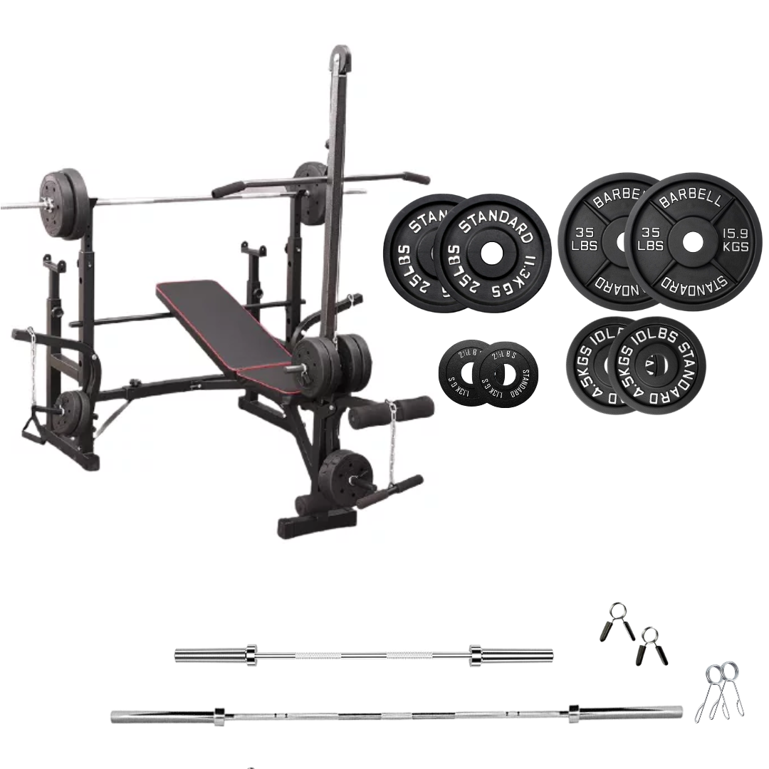 Verstellbare Trainingsbank mit Hantelsets