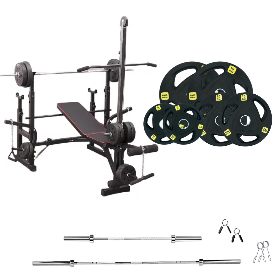 Verstellbare Trainingsbank mit Hantelsets