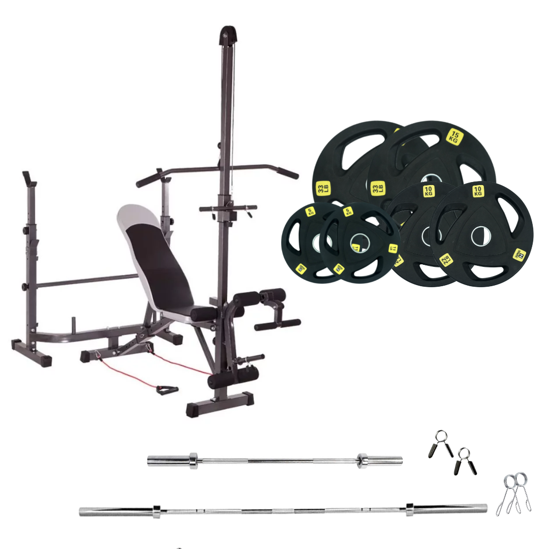 Verstellbare Trainingsbank mit Hantelsets