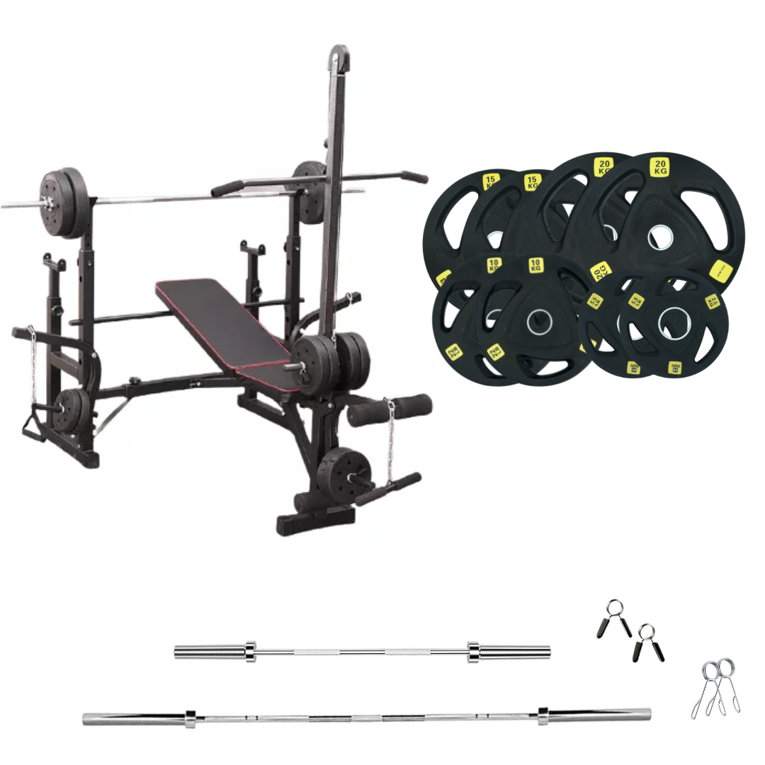 Verstellbare Trainingsbank mit Hantelsets