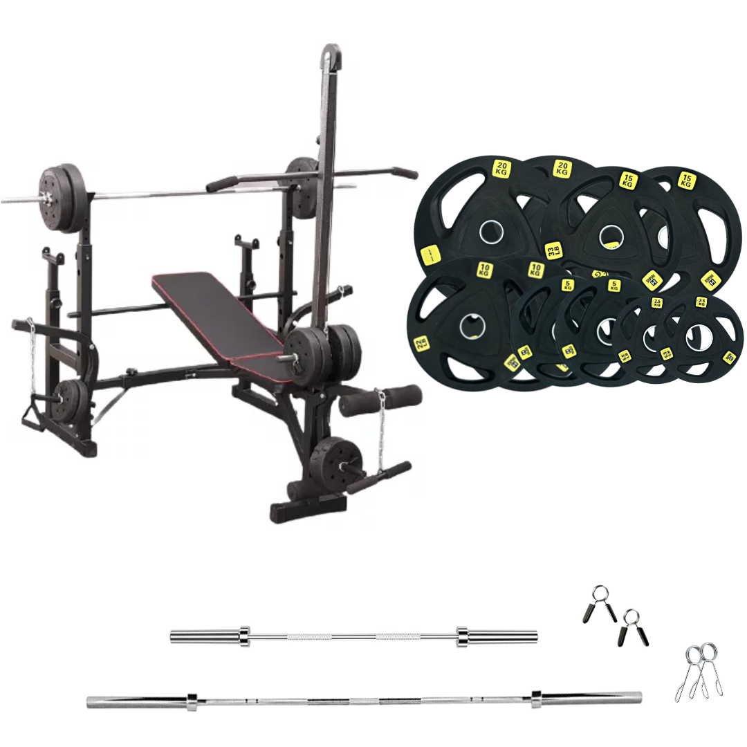 Verstellbare Trainingsbank mit Hantelsets
