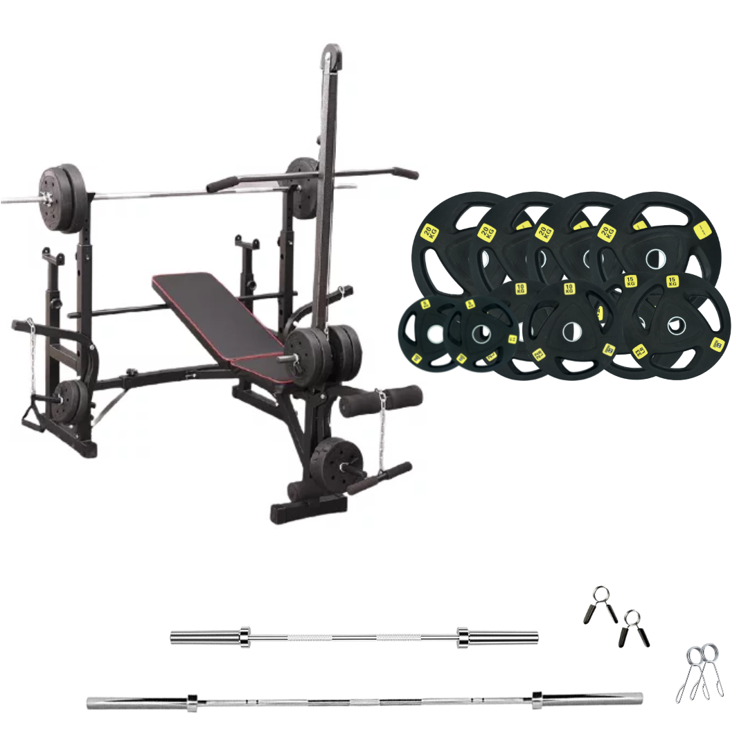 Verstellbare Trainingsbank mit Hantelsets