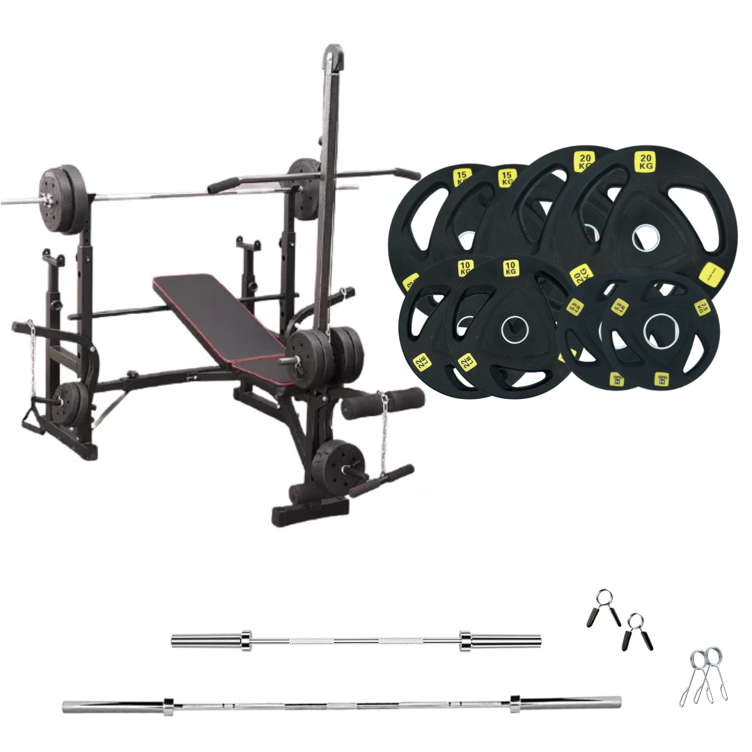 Verstellbare Trainingsbank mit Hantelsets
