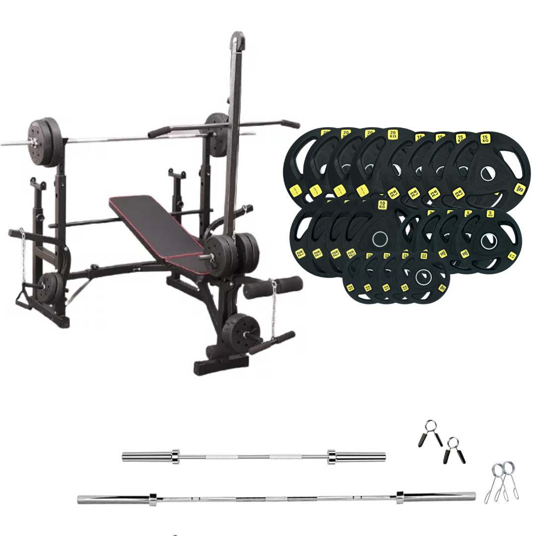 Verstellbare Trainingsbank mit Hantelsets