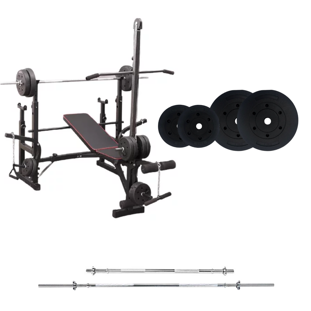 Banco de entrenamiento ajustable con juegos de pesas