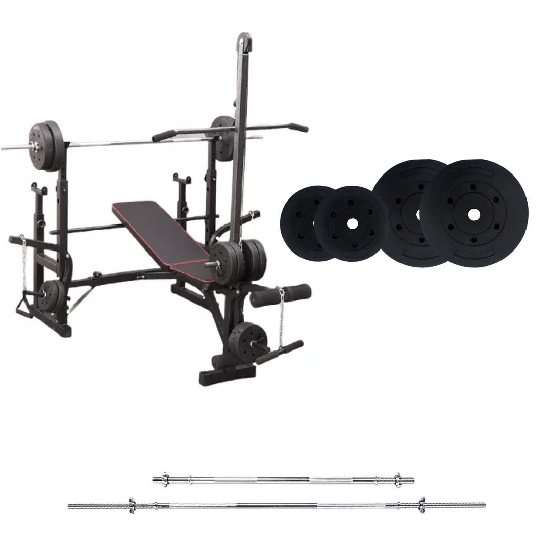 Banco de entrenamiento ajustable con juegos de pesas