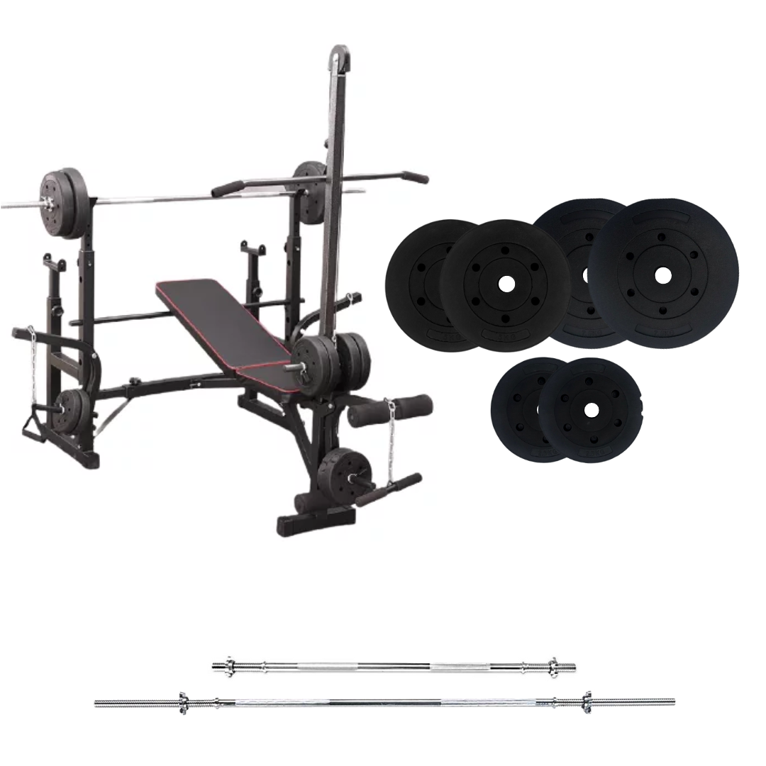 Banco de entrenamiento ajustable con juegos de pesas