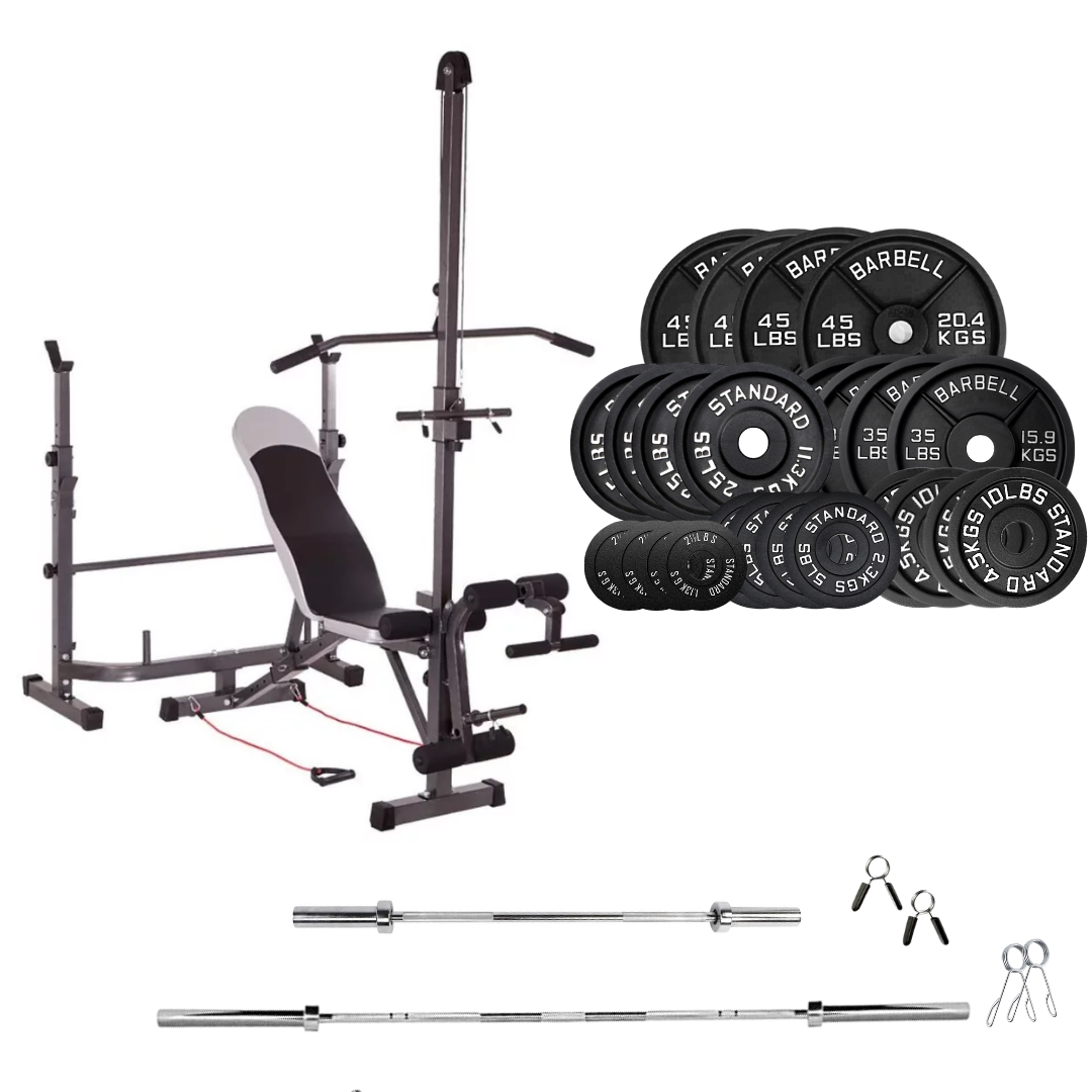 Verstellbare Trainingsbank mit Hantelsets